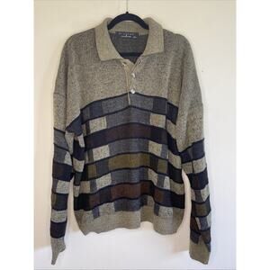 Vintage VTG Protege Collection 3D Collared Henley Grandpa Cosby Knit Sweater XXL